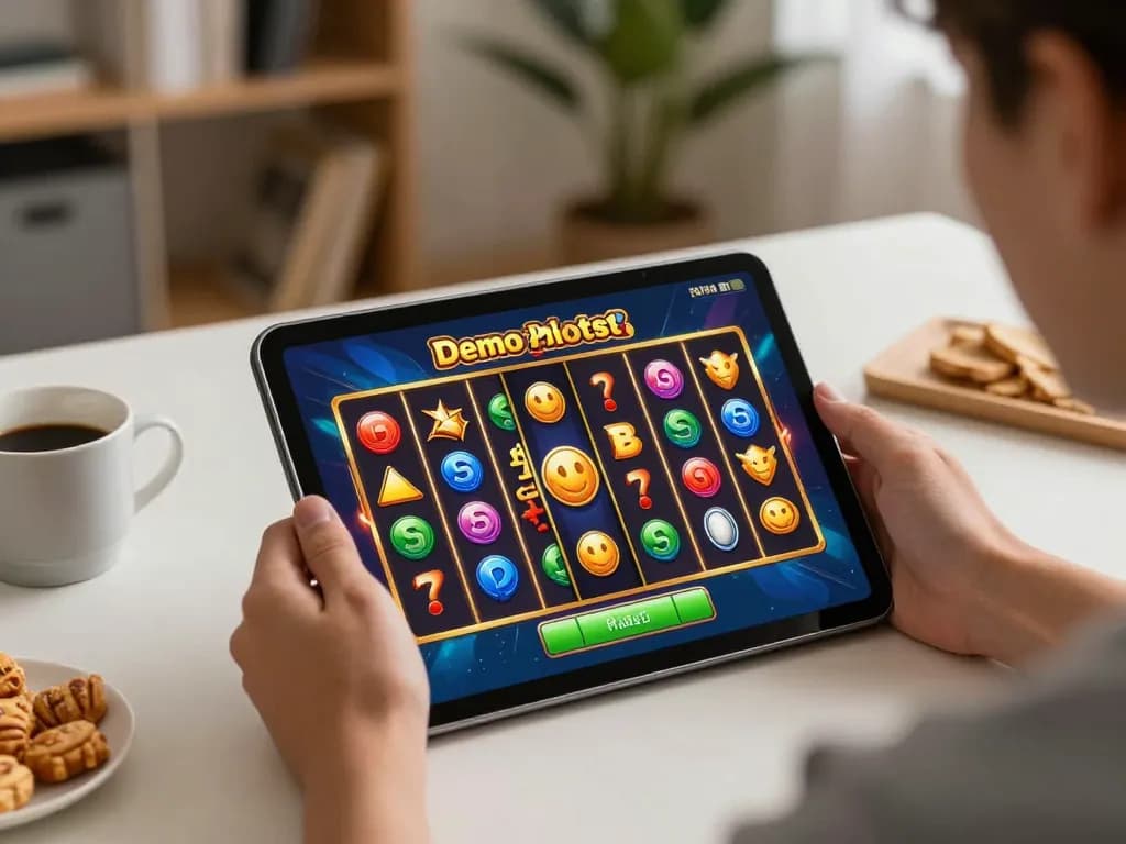 Menikmati sesi Demo Slot PG Soft Mirip Asli di tablet dalam suasana rumah yang nyaman.
