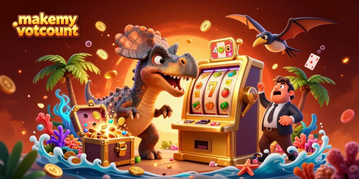makemyvotecount triggers bonuses in a vibrant casino scene packed with gold coins and colorful game elements.