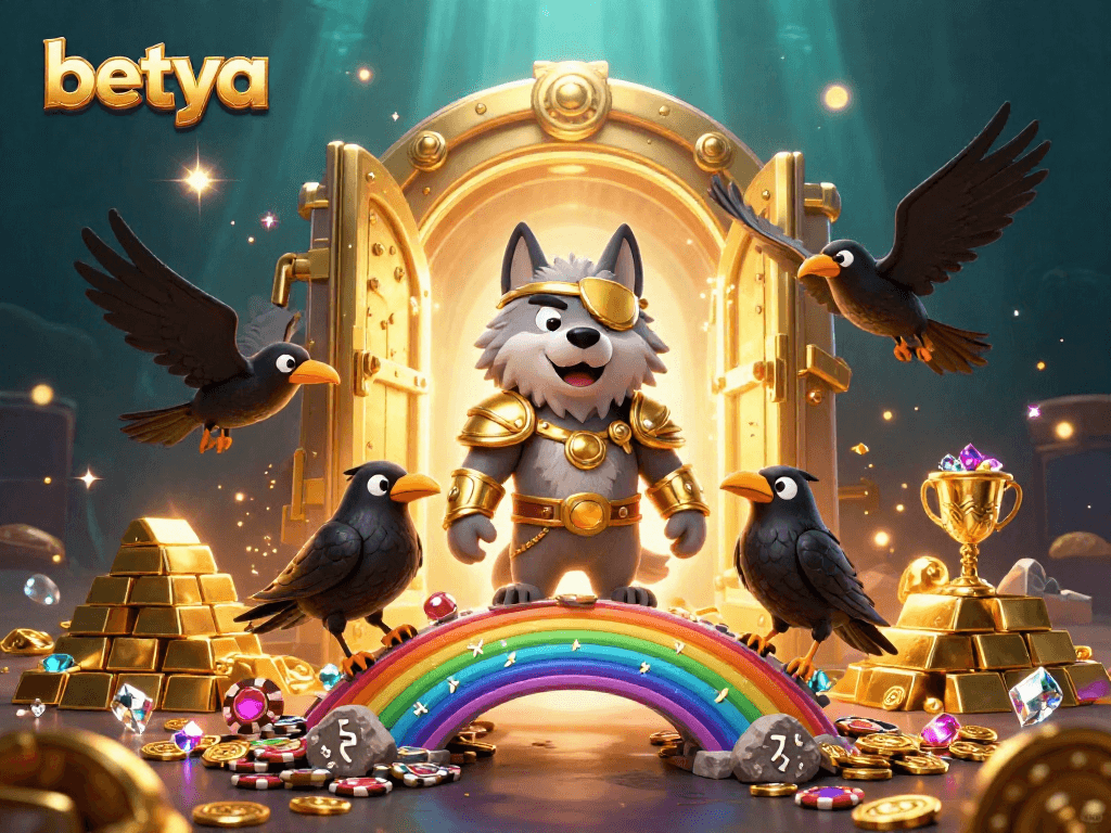 Experience thrilling games with betya’s rich 3D illustration of mythical characters in a vibrant casino setting.