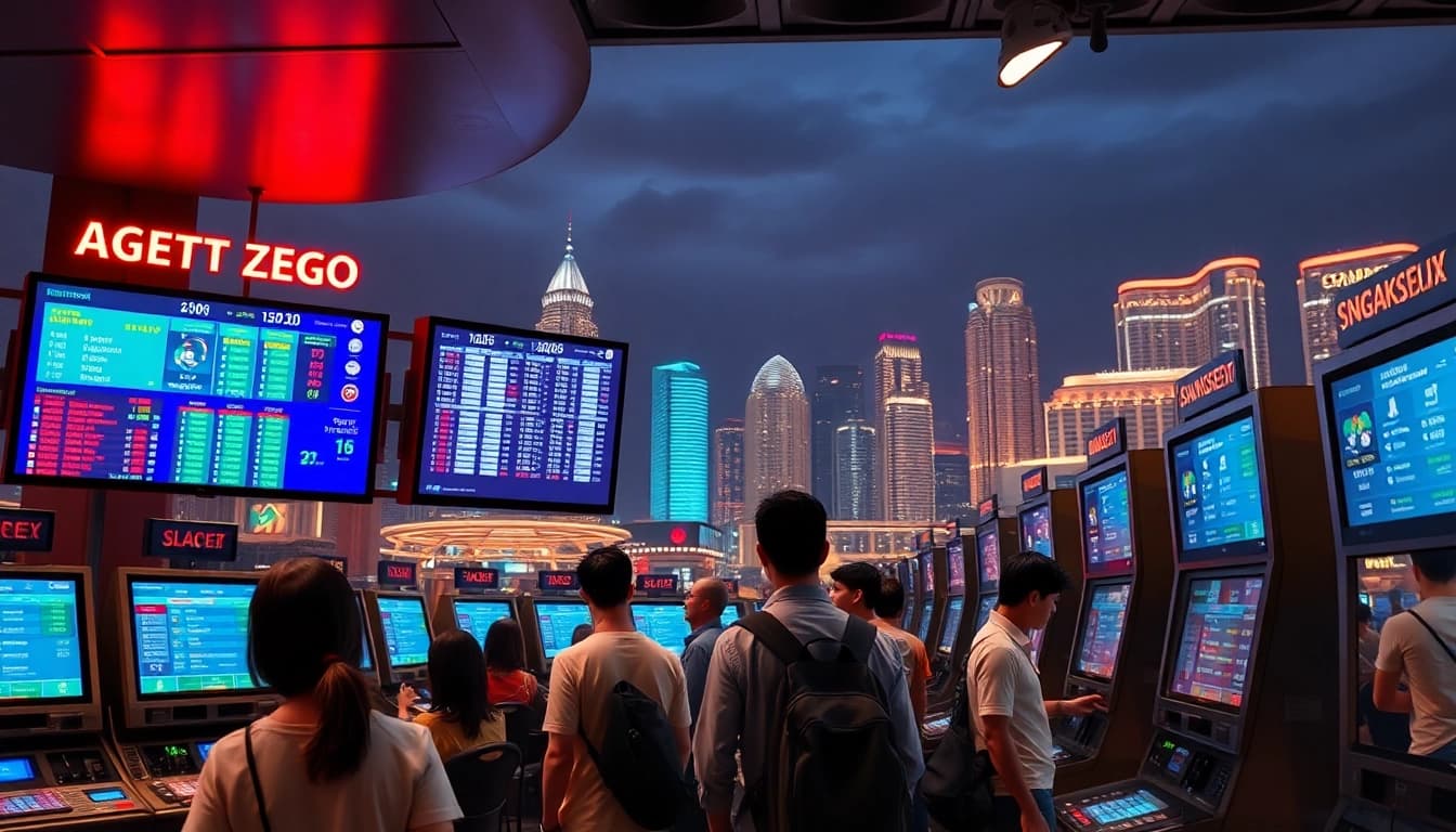 Engaged bettors at the Singapore Sportsbetting Site, analyzing odds and enjoying the vibrant atmosphere.