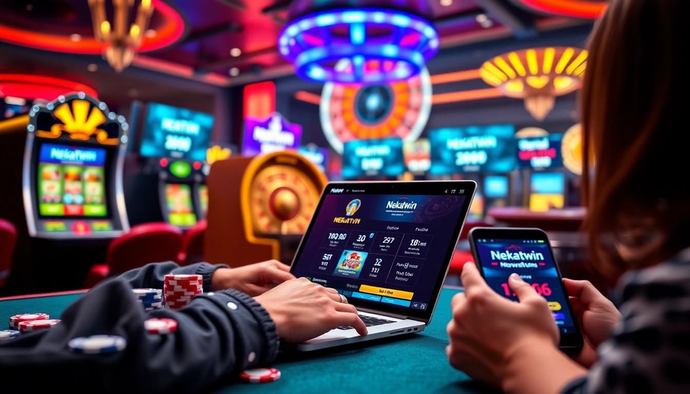 Engaging online gambling scene of players using NEKATWIN, showcasing excitement and winning opportunities.