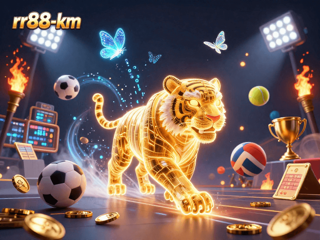 Experience excitement at rr88-km where the golden tiger and sports elements illuminate the digital casino world.