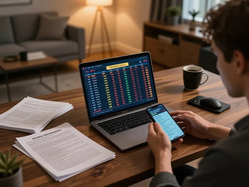 Person analyzing nk88 betting odds on a laptop in cozy home gaming setup