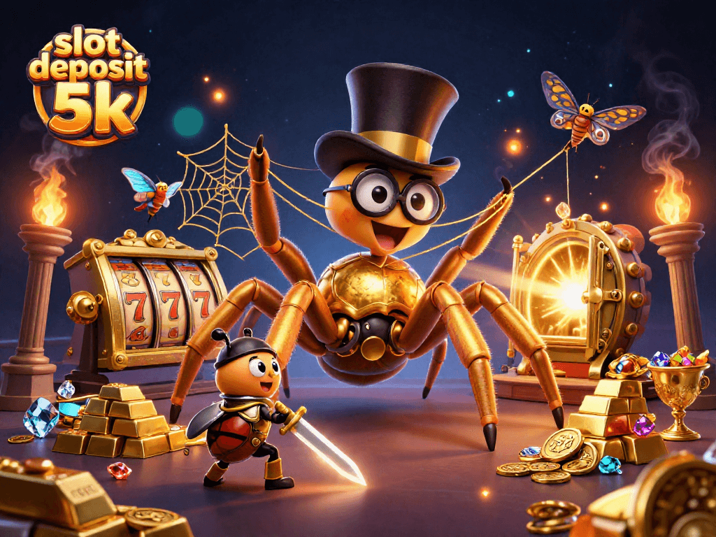 Engage with slot deposit 5k as the golden tarantula weaves a web of luck among jewels and slot machines.