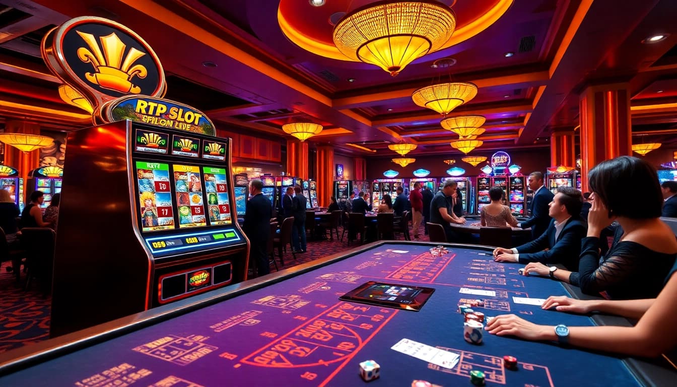Engage with RTP Slot Live through an exciting slot machine experience in a vibrant casino setting.