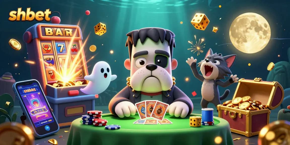 Experience thrilling shbet action at a spooky casino with vibrant characters and exciting game elements.