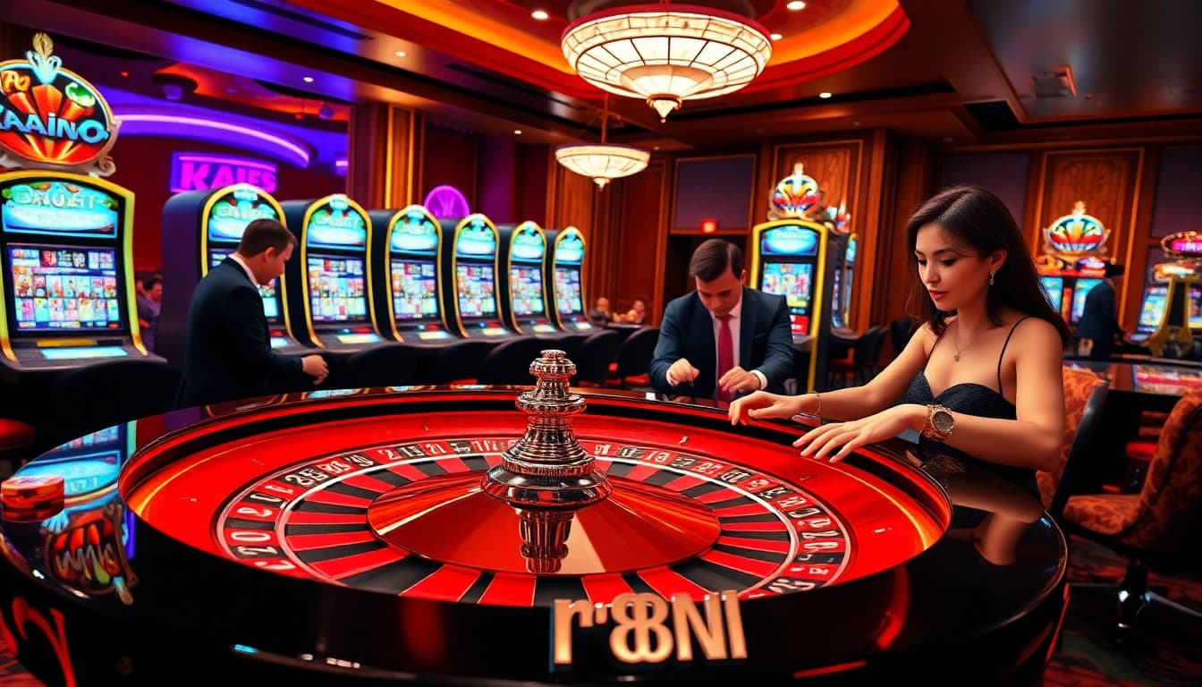 Players enjoy an exciting casino experience with rr 88 at a luxurious roulette table.