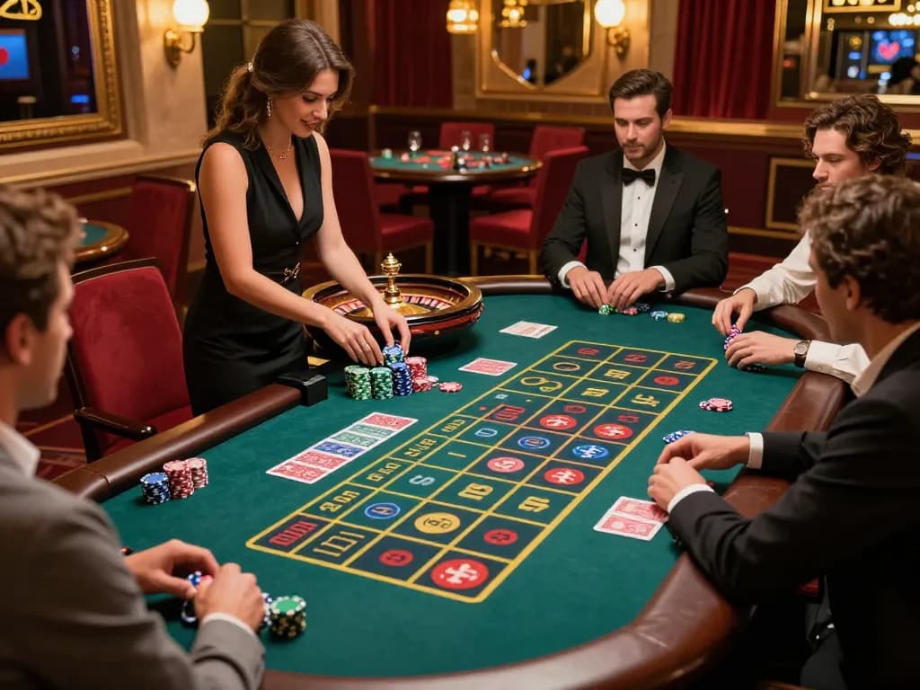 Pemain terlibat dalam taruhan strategis di meja roulette pakibanks di kasino mewah.