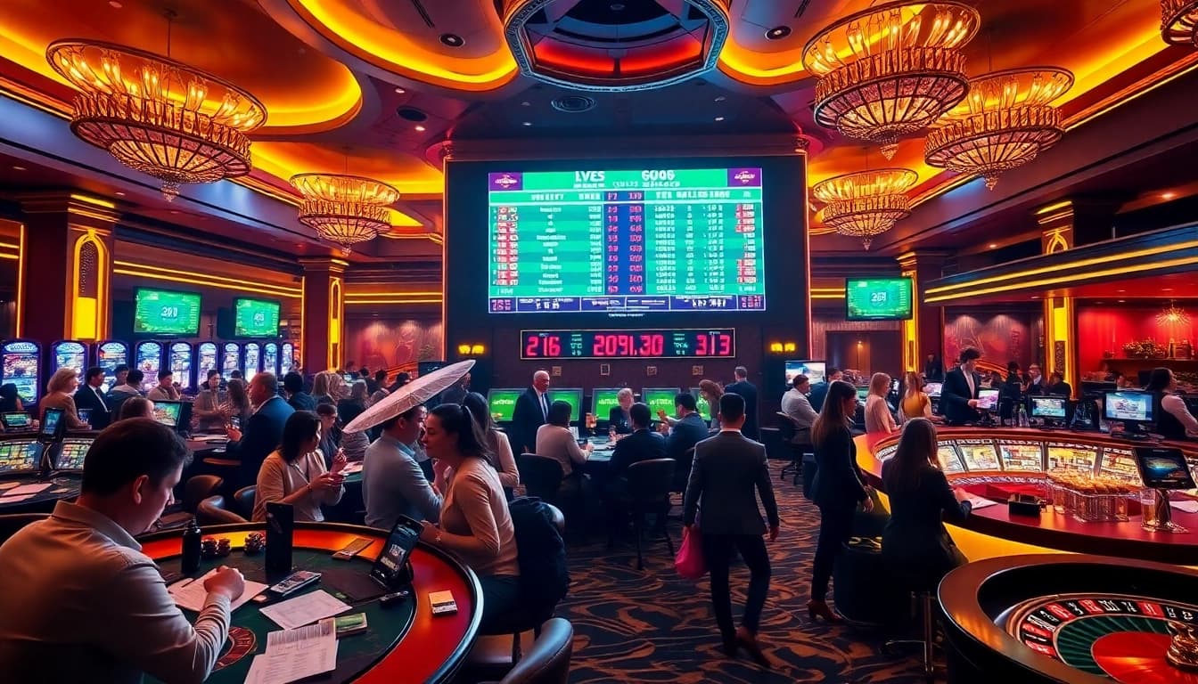 Engaging scene of Taruhan Bola in a luxurious sports betting environment.