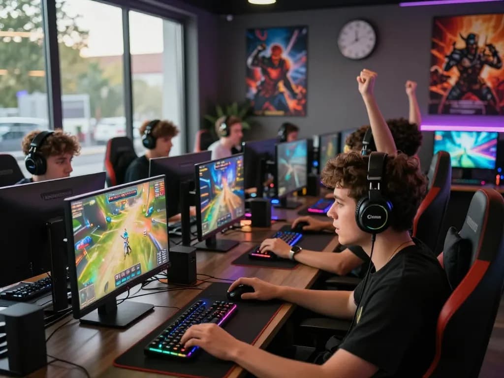 Experience the excitement of hoki288 with players immersed in vibrant online games, showcasing dynamic visuals and an engaging atmosphere.