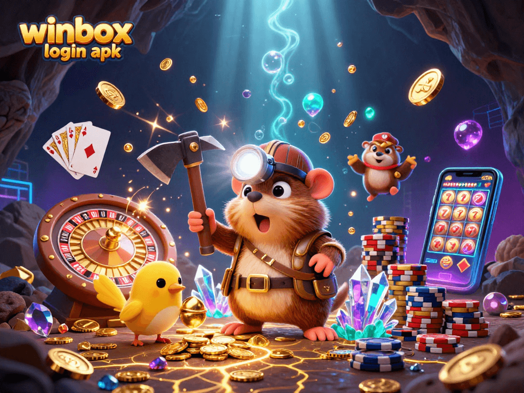Play and win with winbox login apk in this vibrant online casino illustration