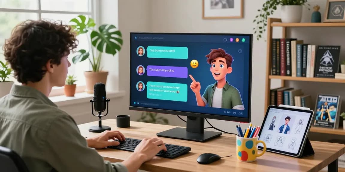 Engaging session with crushonai's virtual characters in a cozy home office.