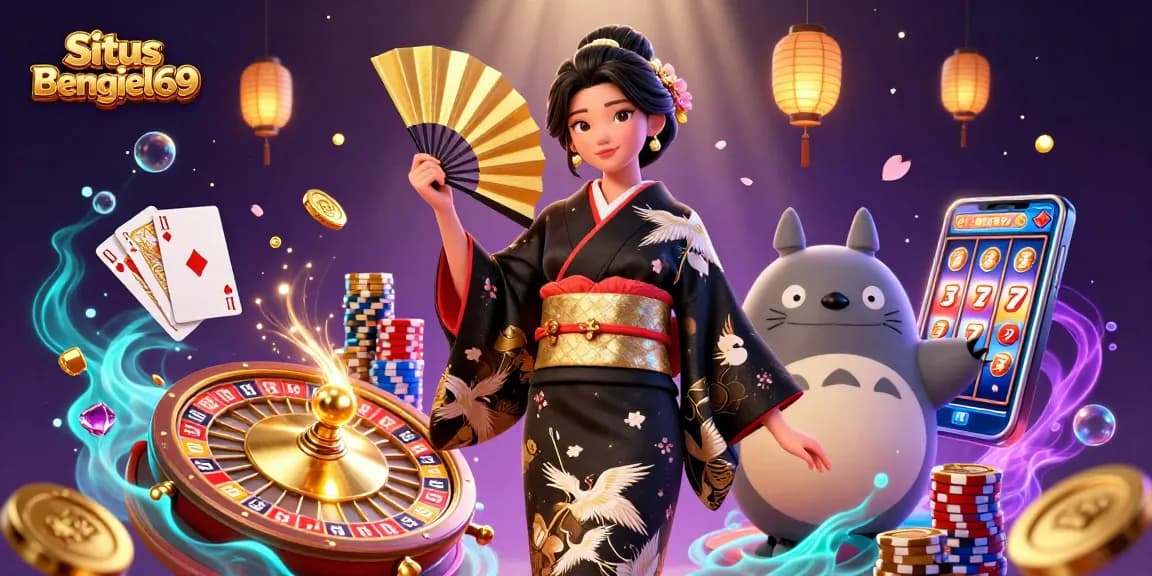 Situs Bengkel69 offers a vibrant 3D illustration showcasing exciting slot games with elegant visuals and winning potential.