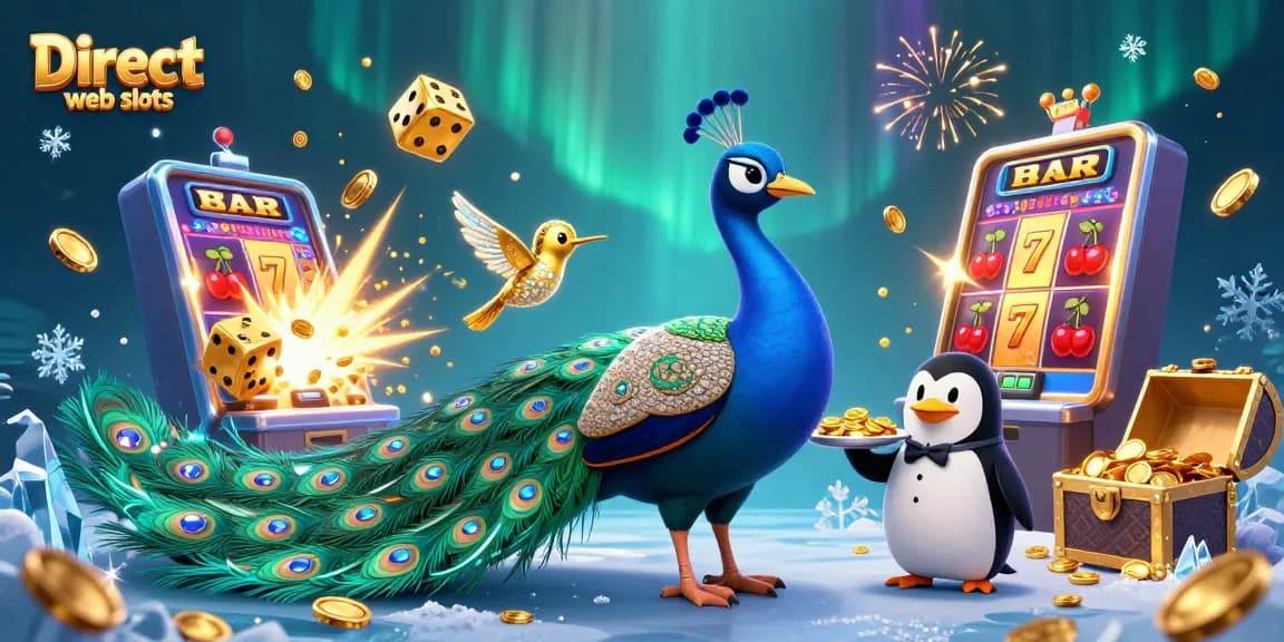 Spin the reels of Direct web slots with vibrant peacock and charming characters in this rich casino illustration