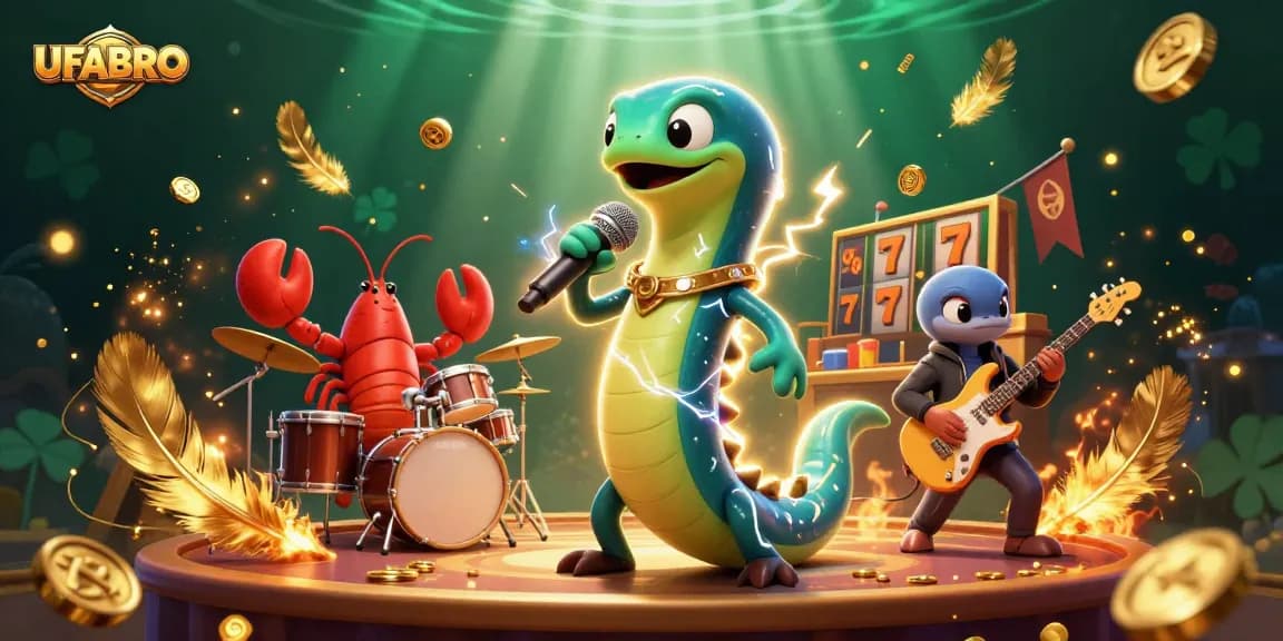 Engage in thrilling gameplay at UFABRO featuring an electric eel DJ with a vibrant underwater casino scene.