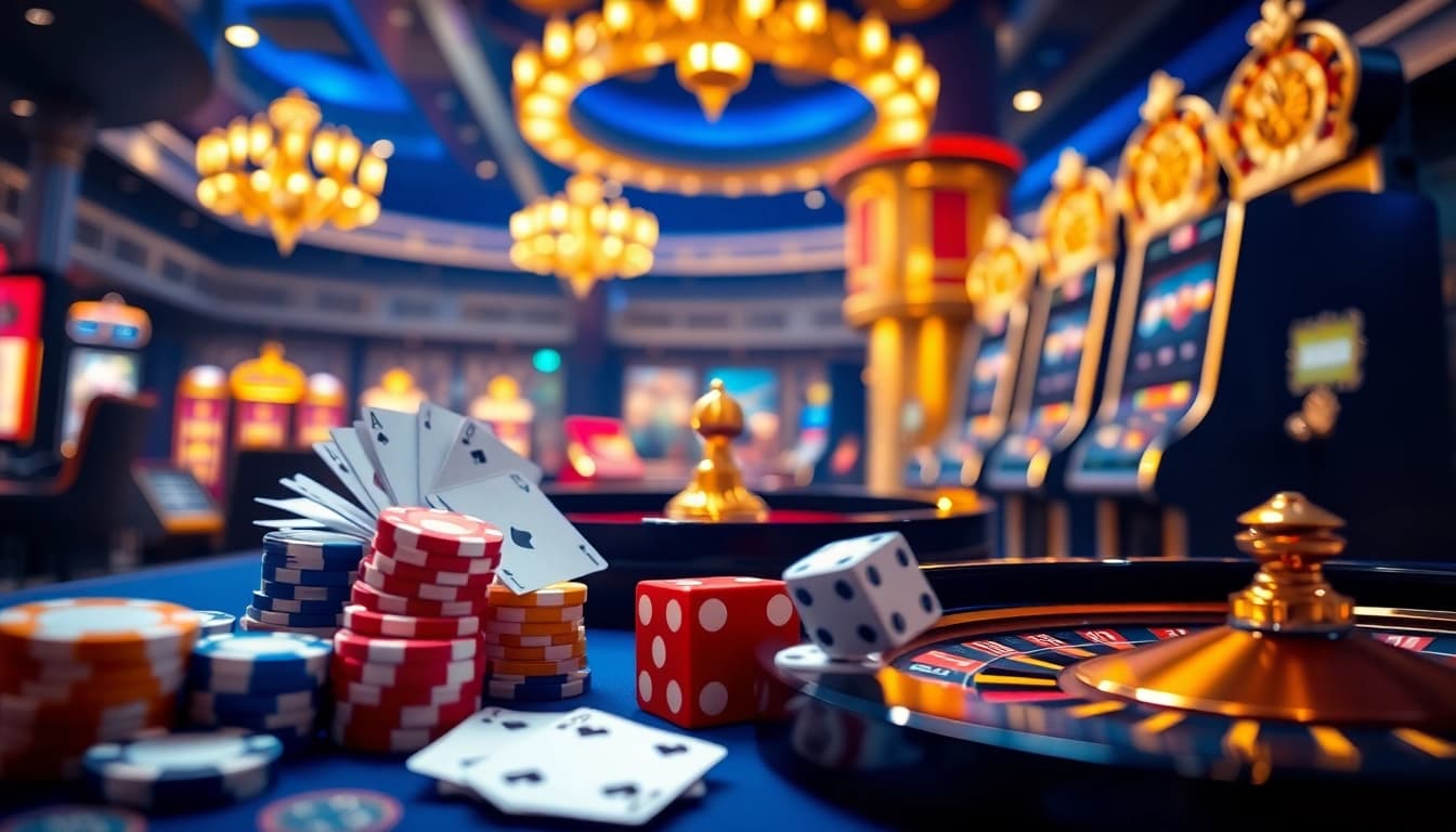 Experience vibrant game action at trang chủ xx88 with exciting slots, poker chips, and roulette wheels.