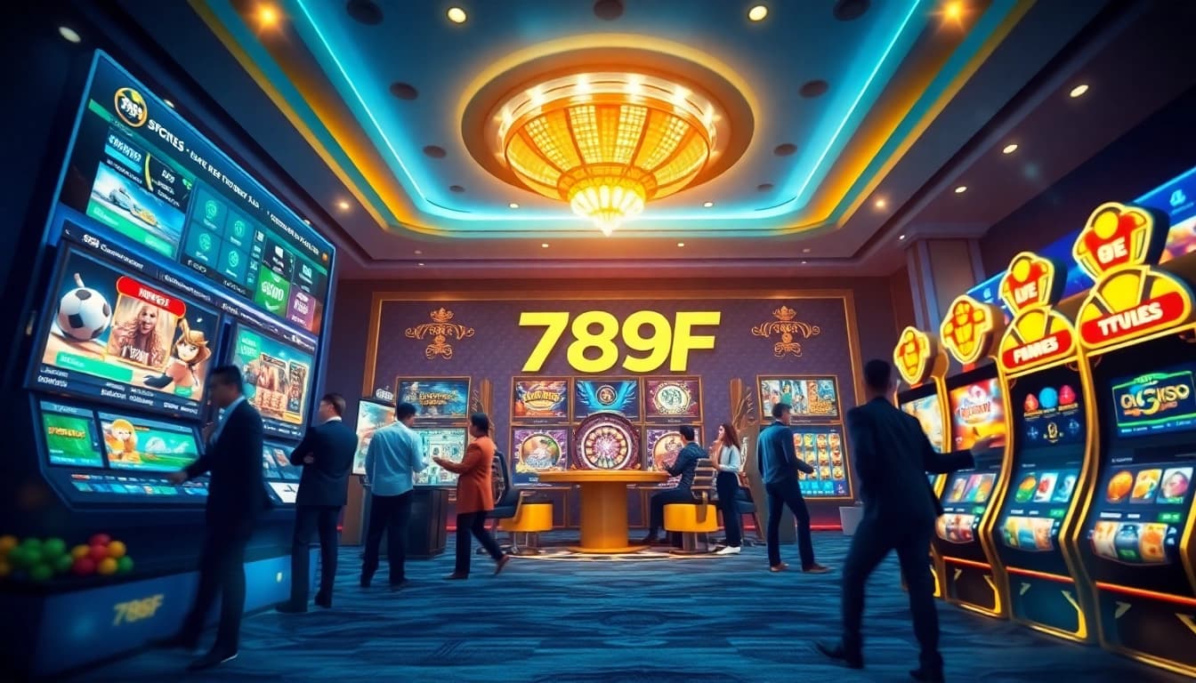 Experience the thrill of gaming with 789F, showcasing live casino and sports betting options in a sleek digital interface.