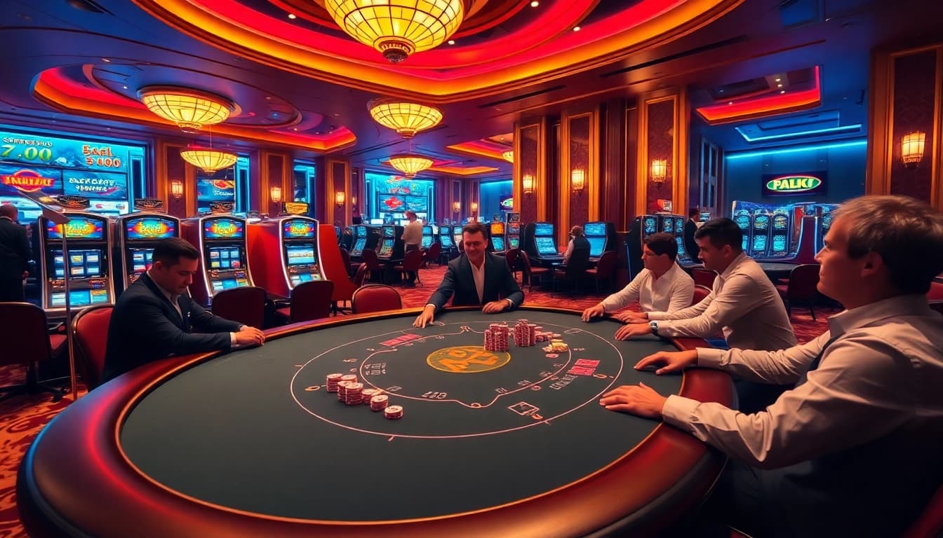 Exciting casino scene featuring Rik vip poker games with vibrant tables and enthusiastic players.