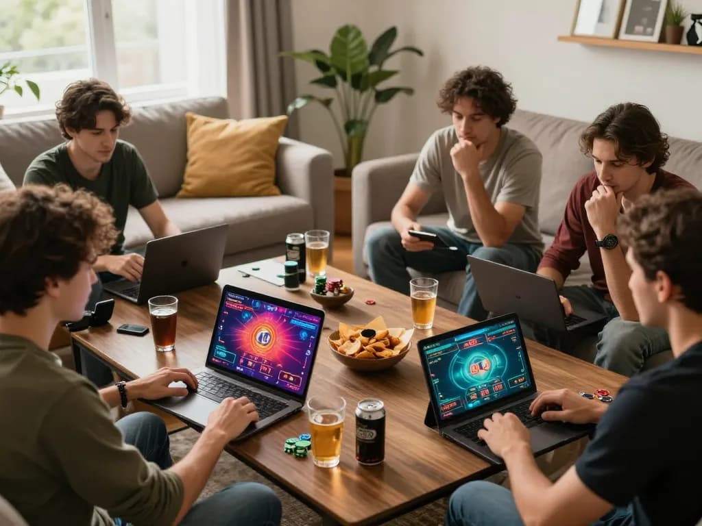 Engaged players on https://kkwin68.info/ enjoying online poker in a cozy home setting.