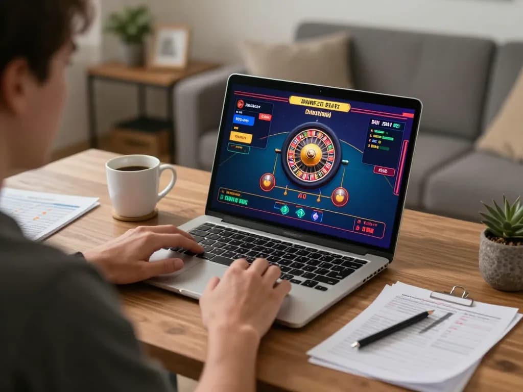 i9BET player enjoying a live dealer game on a laptop in a cozy home setting.