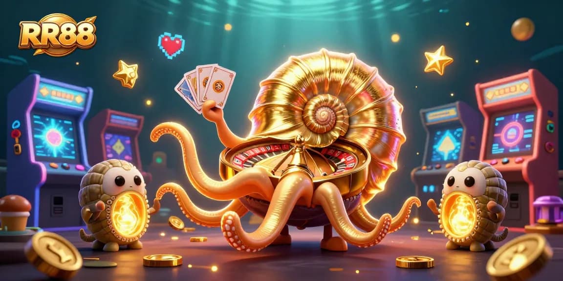 RR88 players immerse themselves in vibrant casino action with a giant nautilus roulette wheel.