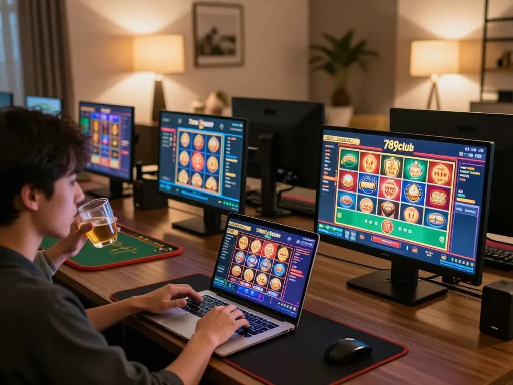 Engaging gameplay on 789club with user focused on laptop screen of vibrant casino games
