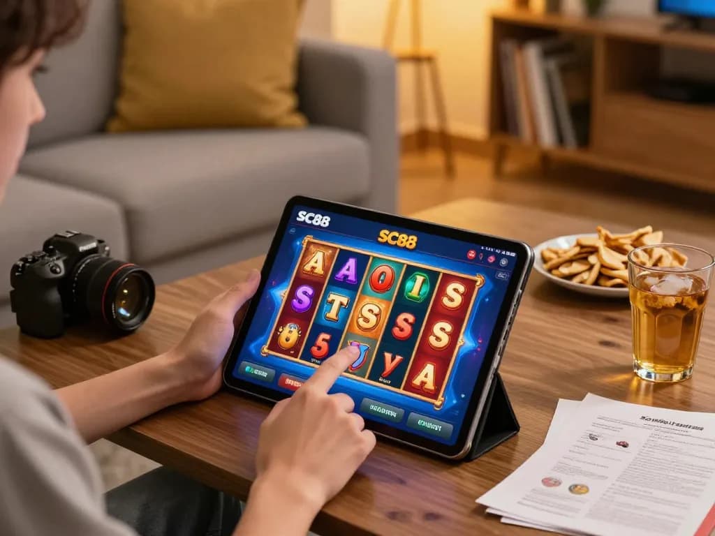 Engaging with SC88 mobile casino app for exciting online gaming action on a tablet.