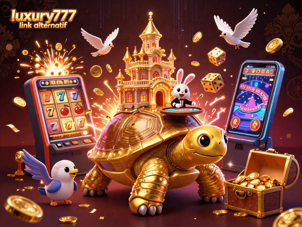 Memenangkan jackpot dengan luxury777 link alternatif di kasino 3D kartun dengan penyu emas dan dealer kelinci.