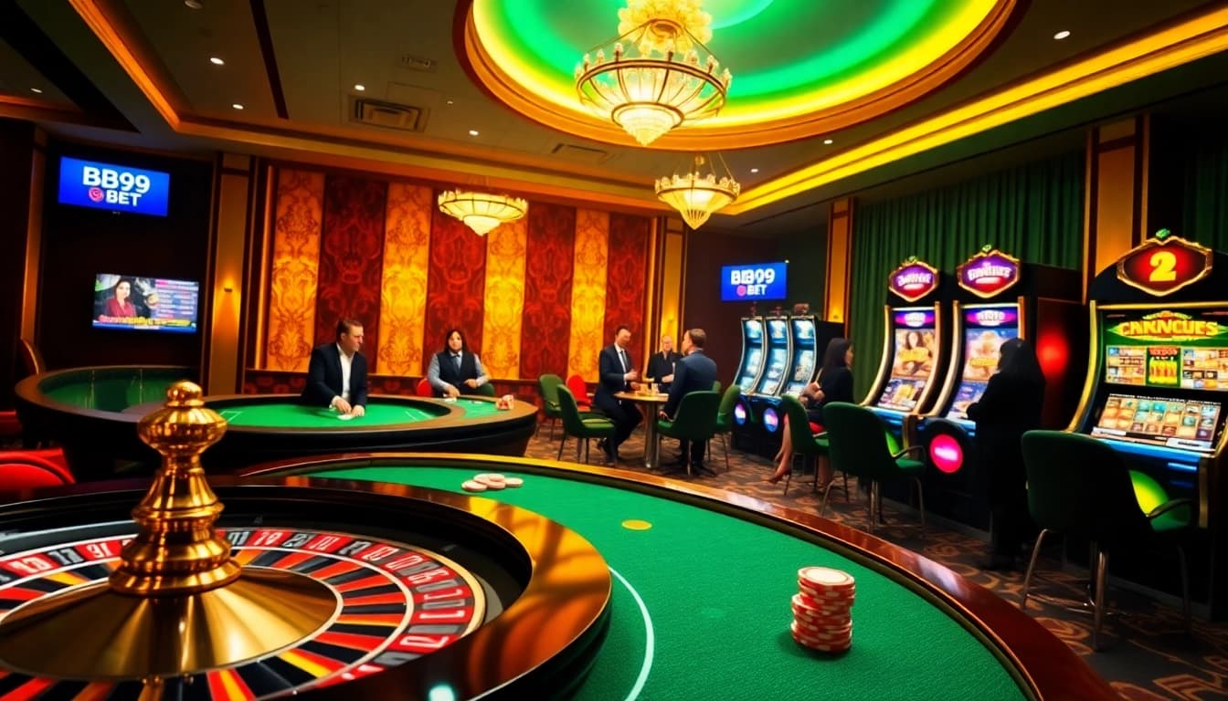 Experience the thrill of BB99 BET while playing on luxurious casino tables surrounded by vibrant gaming action.