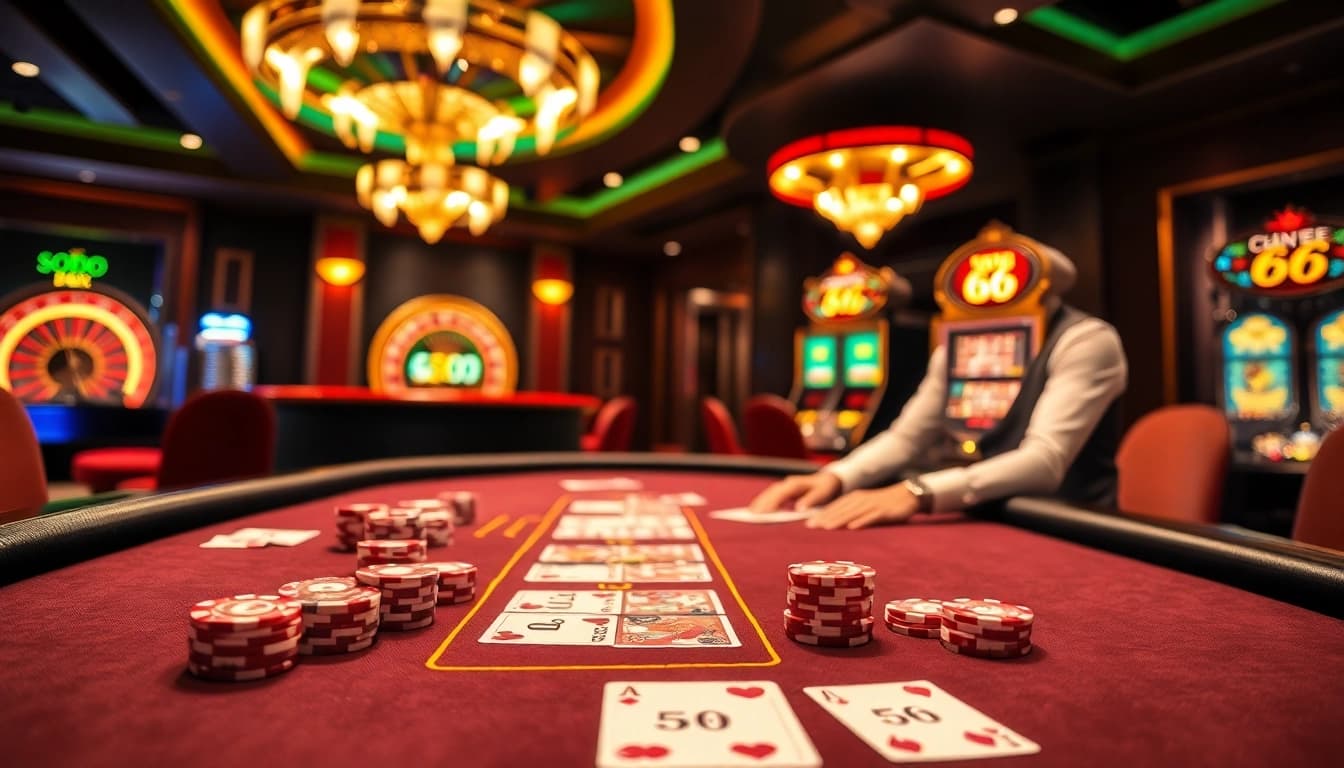 Engaging scene of SODO 66 casino thrill, with vibrant casinos tables and rich gaming elements.