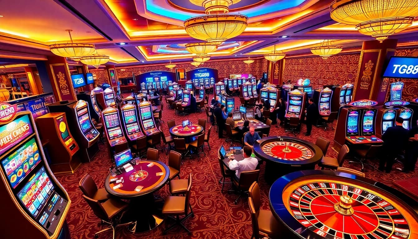 Experience high-stakes excitement at TG88 casino with vibrant gaming floor activities.
