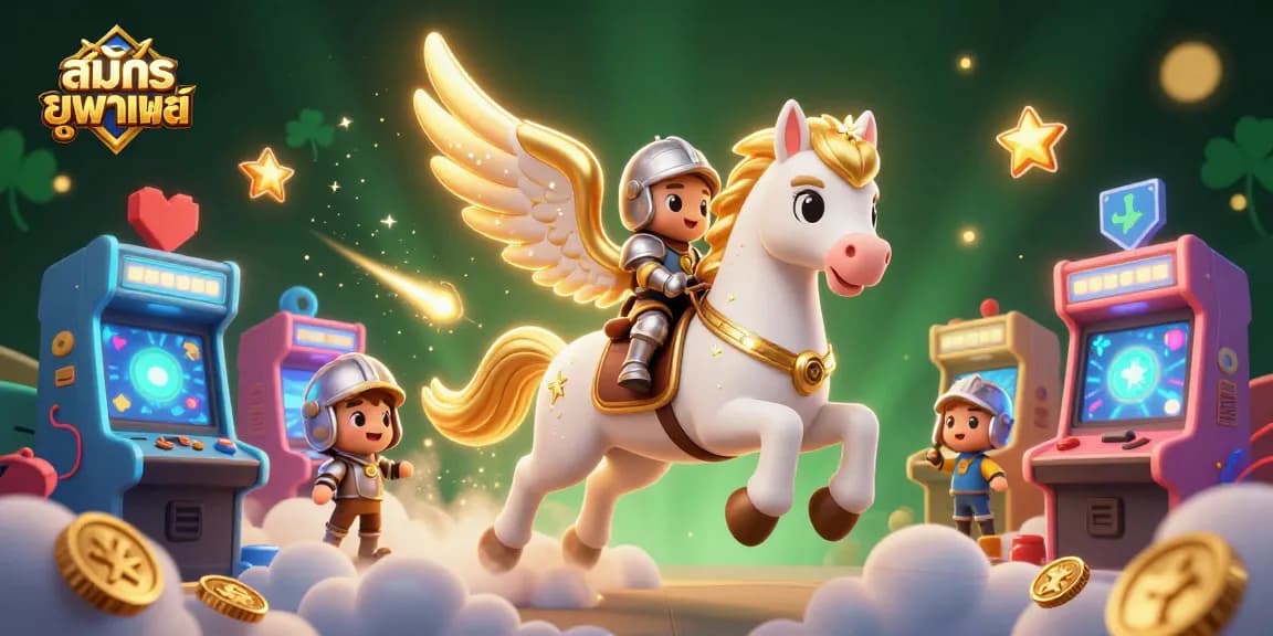 Join the excitement of สมัครยูฟ่าเบท, capturing a heroic knight on a celestial horse amidst vibrant casino elements.