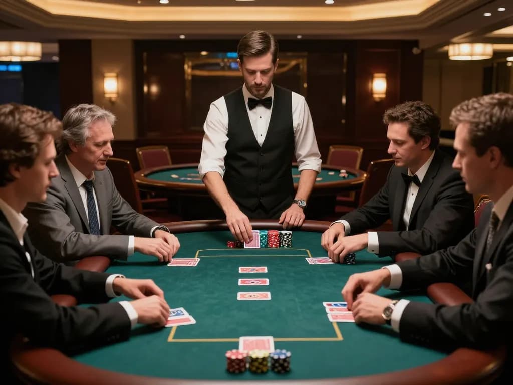 Players strategizing in a luxury casino's poker room at lc88.