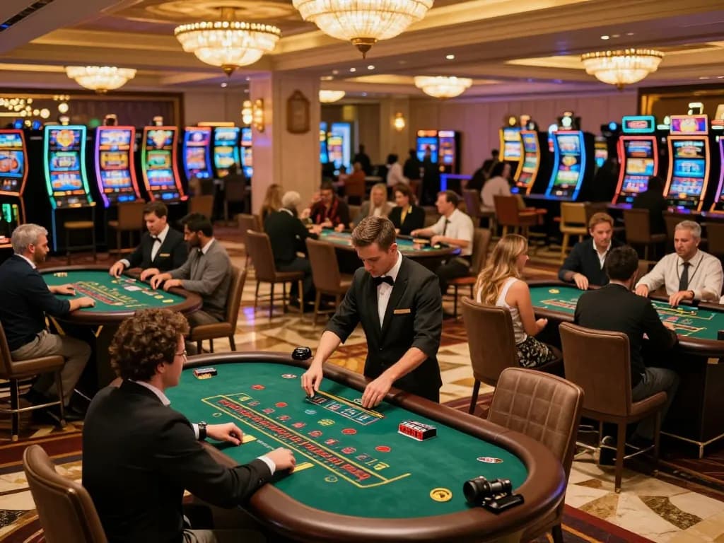 Players engaged in non gamstop blackjack at a vibrant casino, showcasing excitement and strategic gameplay.