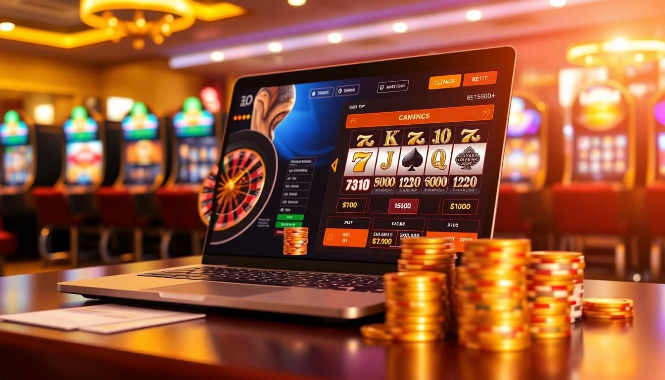 situs gacor showcases an exciting online gambling scene with a roulette wheel and poker chips