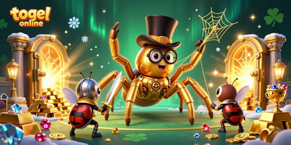 Experience exciting togel online with a daring beetle knight confronting a magical tarantula in an enchanted casino scene.