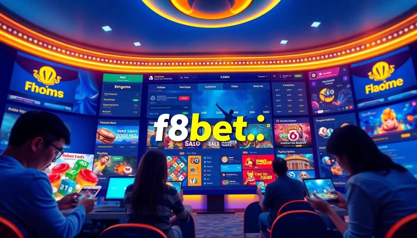 Interactive betting platform interface showcasing https://f8bet.io/ with sports, casino, and lottery games.