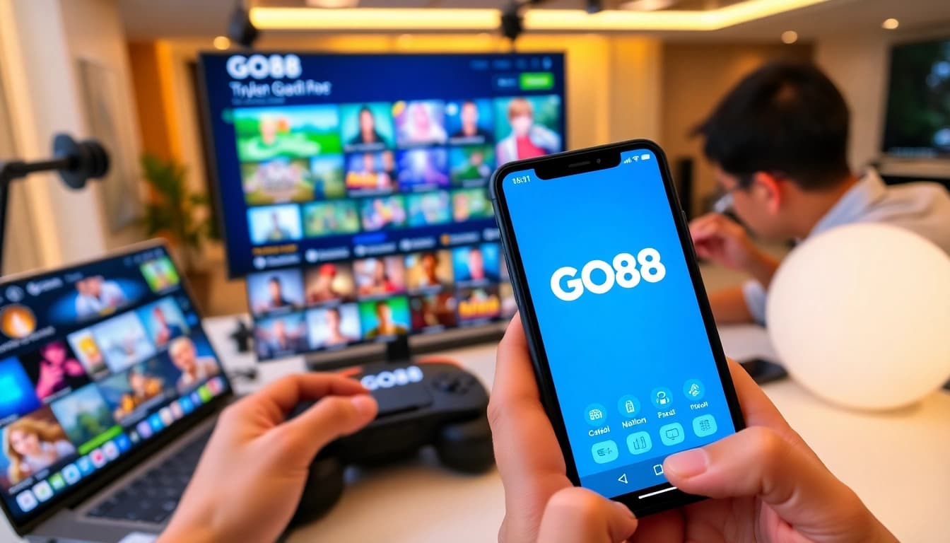 Tải GO88 on a smartphone, showcasing vibrant game icons and user-friendly interface.