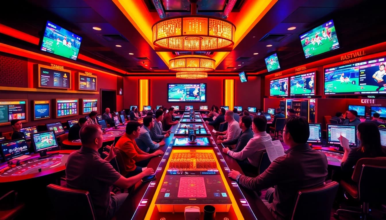 Experience vibrant Taruhan Bola excitement at a luxury sportsbook with live betting.