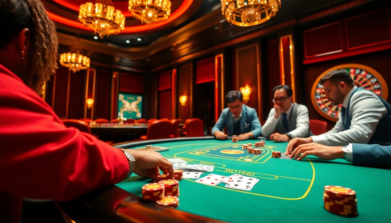 Experience the thrill of high-stakes gambling with a poker table scene inspired by https://bem88.com showcasing exciting gameplay.