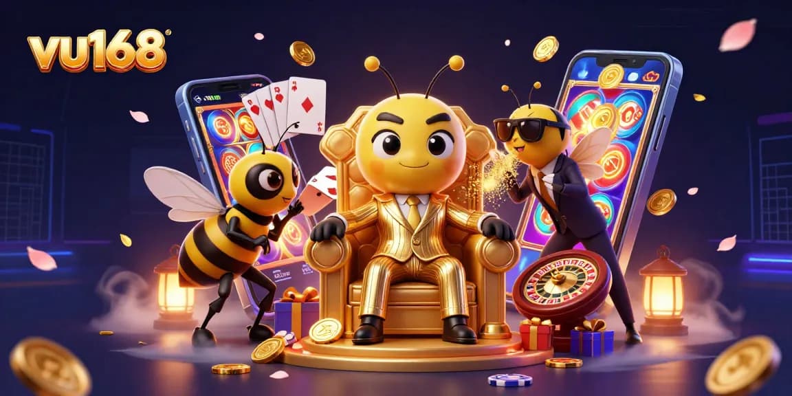 Engage with exciting gambling action at vu168 while witnessing a bumblebee mob boss orchestrate a vibrant casino atmosphere.