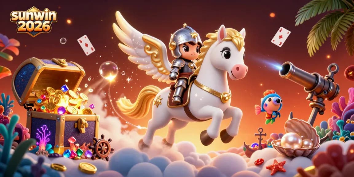 Win big with sunwin 2026 in this vibrant 3D casino adventure illustration.
