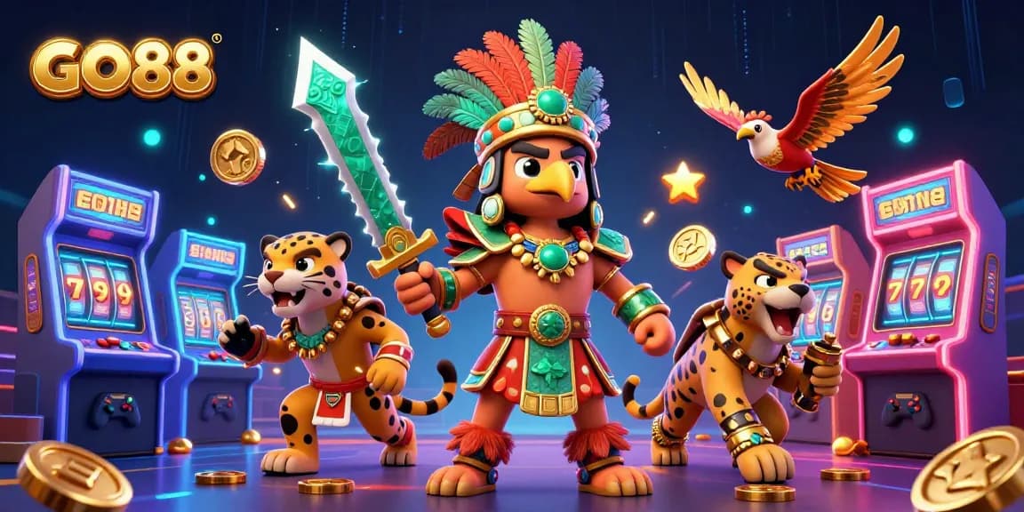Experience GO88's vibrant casino gaming world with dynamic characters and colorful game elements.