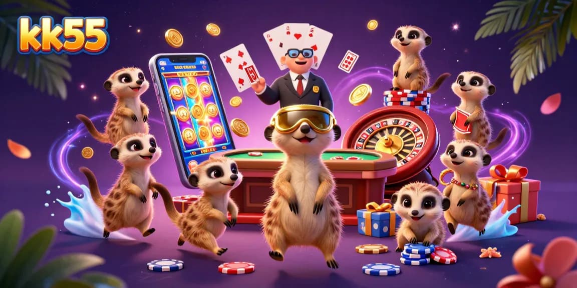 Experience thrilling gameplay with kk55 as meerkats run a vibrant casino in this detailed 3D illustration.