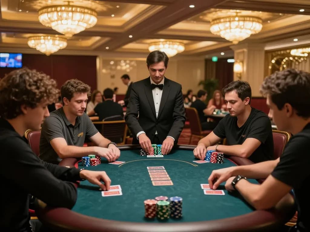 Engaged players at iwin club high-stakes poker table showcasing strategic gameplay.