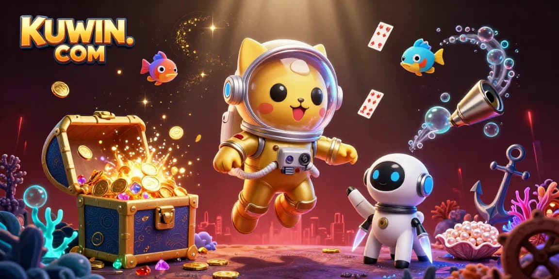 Win big with captivating games at KUWIN. COM, featuring a vibrant cosmic casino theme.