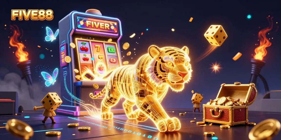 Experience the thrilling jackpot explosion of FIVE88 in a vibrant digital casino scene.