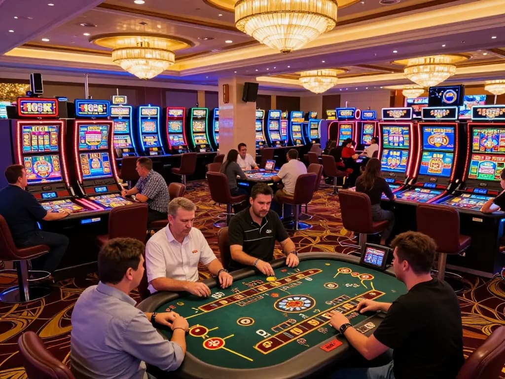 Players engaging in exciting games at au88 casino with vibrant atmosphere and colorful lights.