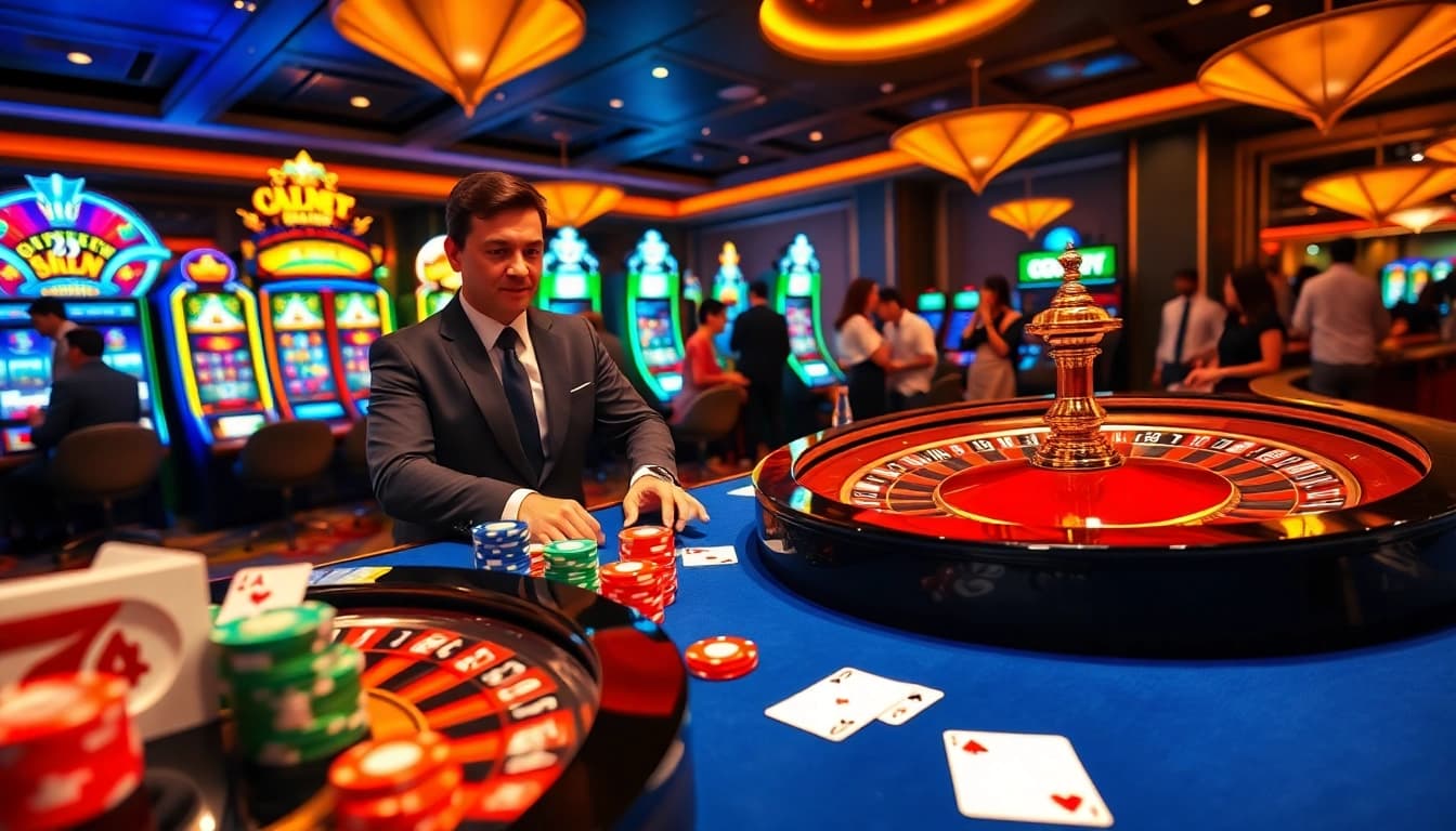 Experience excitement at c168okvip1.com with vibrant casino tables and slot machines.