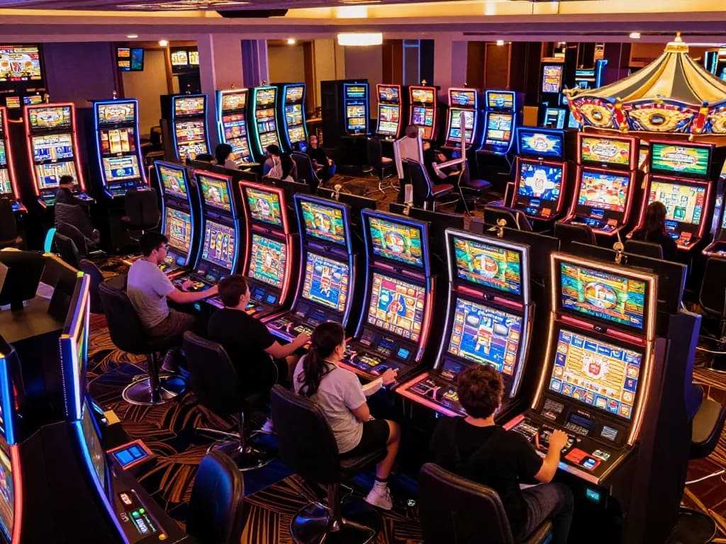 mm88 players engaging with exciting slot machines in a vibrant casino atmosphere